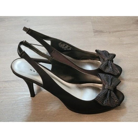 Metaphor Women's Black Rhinestone Bow  Dressy Heels Size 9M - Picture 2 of 5